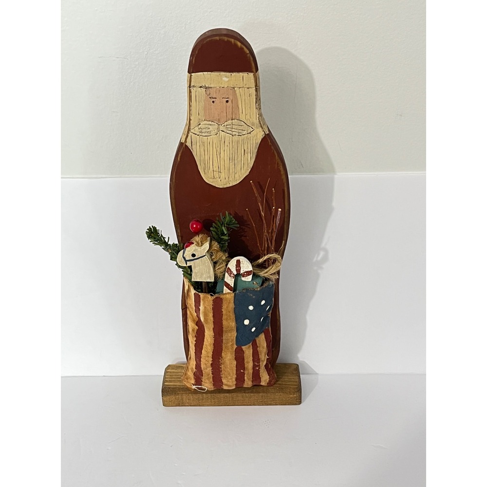 Peggy A Lucas Santa Claus Figurine Red Vintage Wood Folk Art Holiday